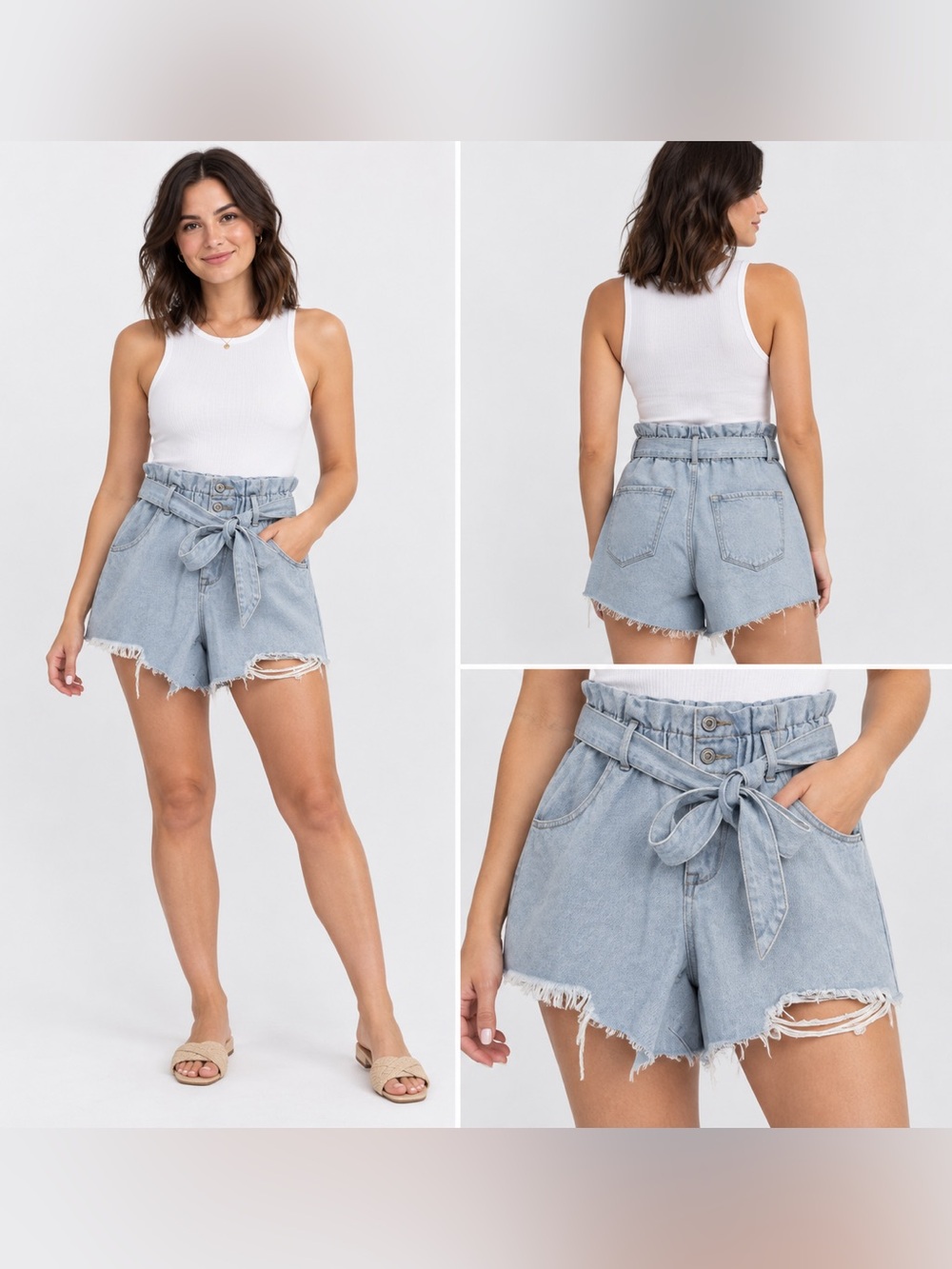 Vervet High-Waist Tie-Belt Denim Shorts in Light Blue size S
